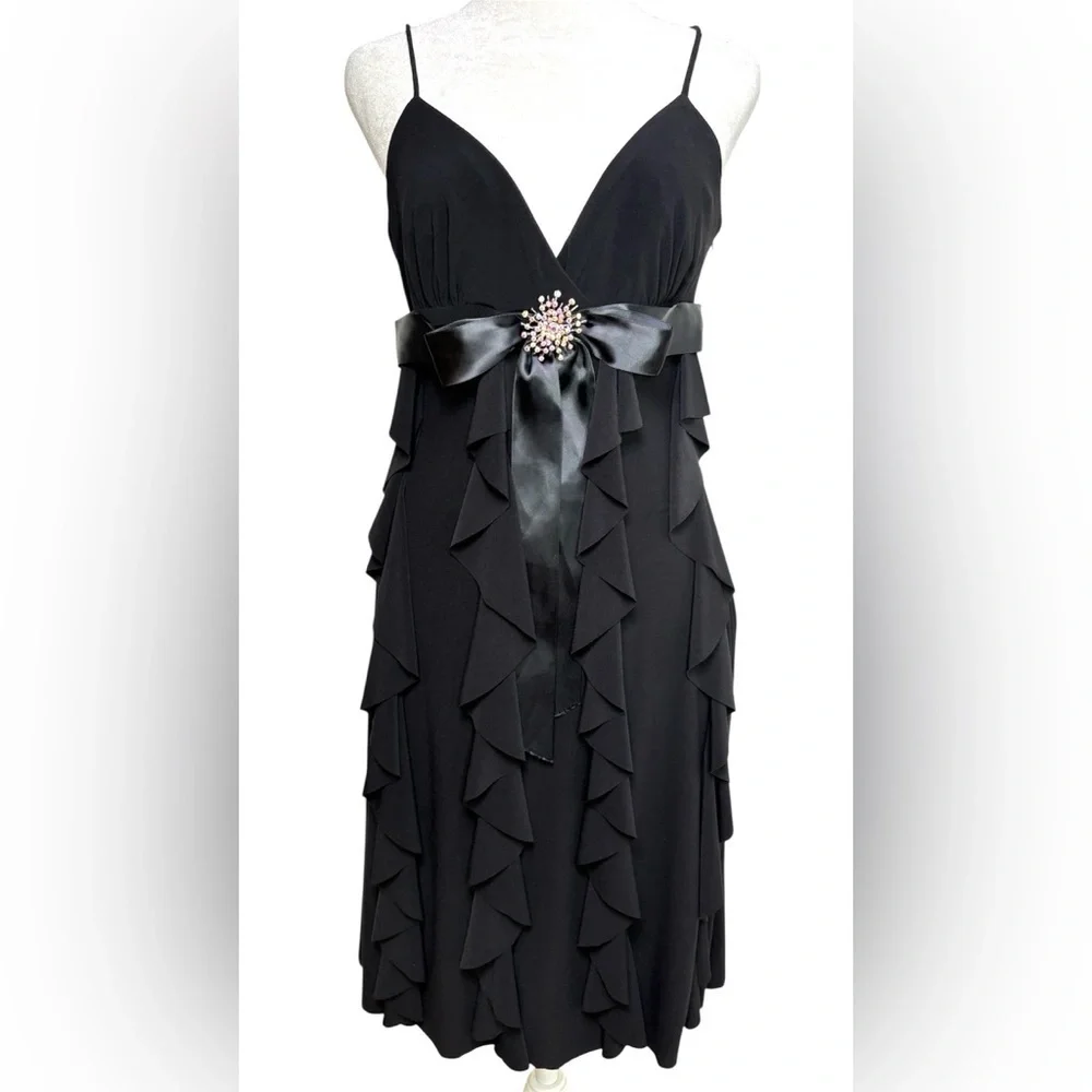 CACHE Y2K Vintage Prom Wedding Formal Dress Ruffles Rhinestone Sleeveless USA - Picture 3 of 15